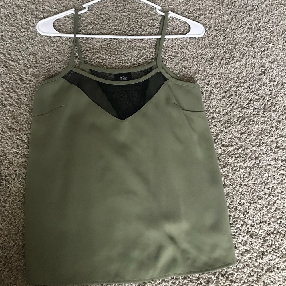 Army green and black chiffon tank top